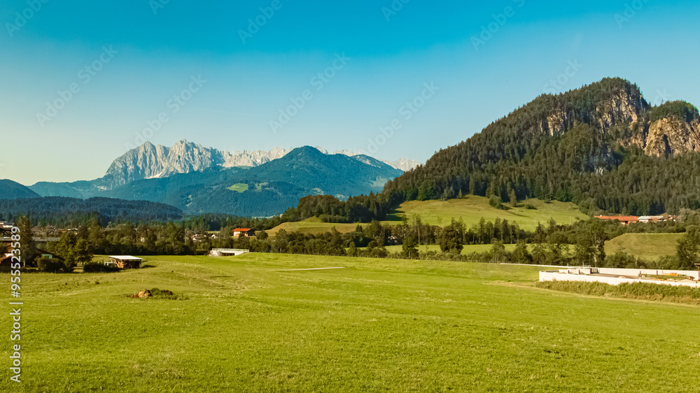 Alpine summer view with Mount Wilder Kaiser at Koessen, Kitzbuehel, Tyrol, Austria Alpine summer view with Mount Wilder Kaiser at Koessen, Kitzbuehel, Tyrol, Austria