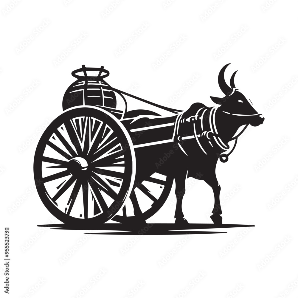 Fototapeta premium bullock cart wheel silhouette vector With White Background