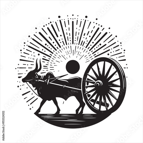 bullock cart wheel silhouette vector With White Background