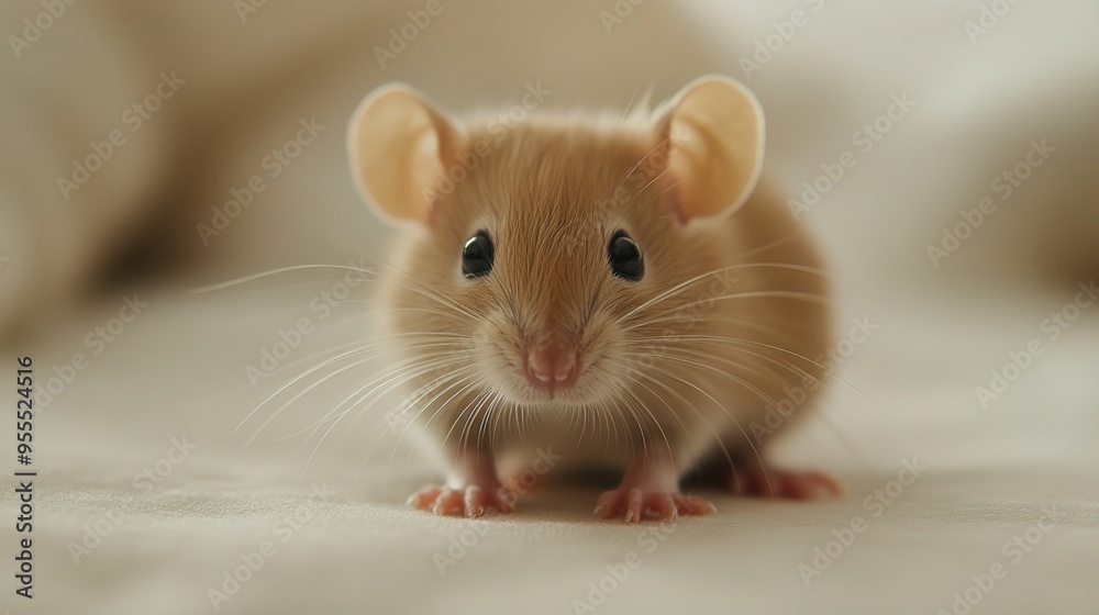 Cute mouse with big ears and whiskers looking directly at the camera Cute mouse with big ears and whiskers looking directly at the camera