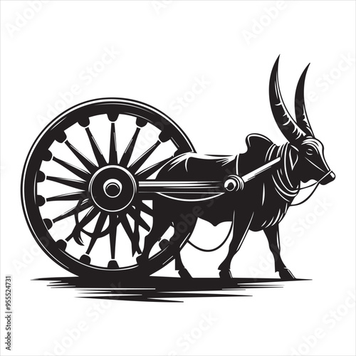 bullock cart wheel silhouette vector With White Background