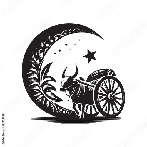 bullock cart wheel silhouette vector With White Background