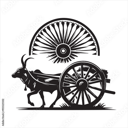 bullock cart wheel silhouette vector With White Background