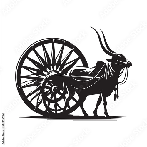 bullock cart wheel silhouette vector With White Background