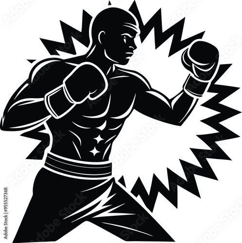 An Aethlets Boxer Black Silhouette Vector Illustration