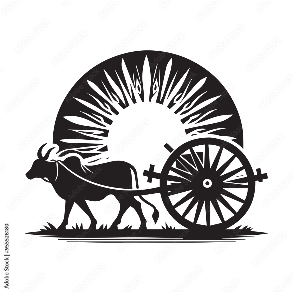 Fototapeta premium bullock cart wheel silhouette vector With White Background