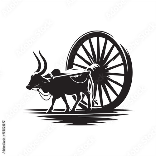 bullock cart wheel silhouette vector With White Background