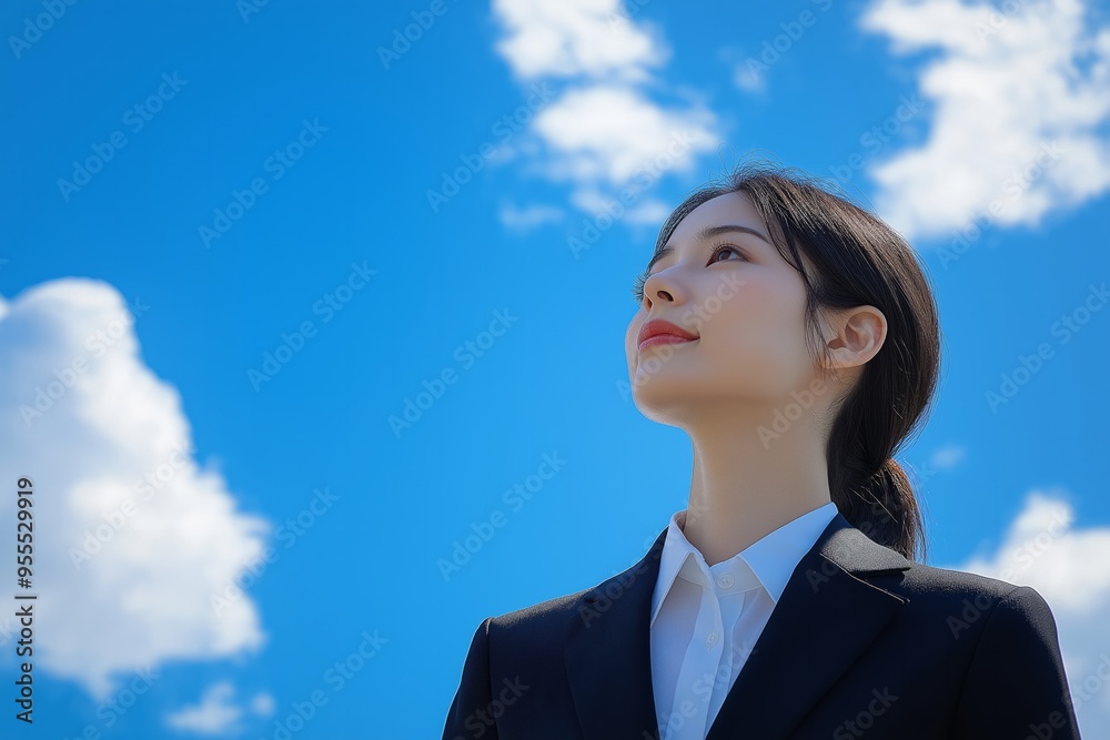 Confident Woman Looking Up at the Sky - Hopeful and Ambitious Confident Woman Looking Up at the Sky - Hopeful and Ambitious