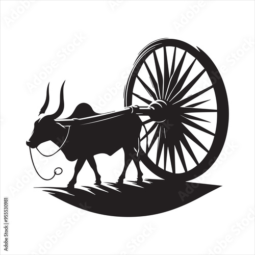 bullock cart wheel silhouette vector With White Background