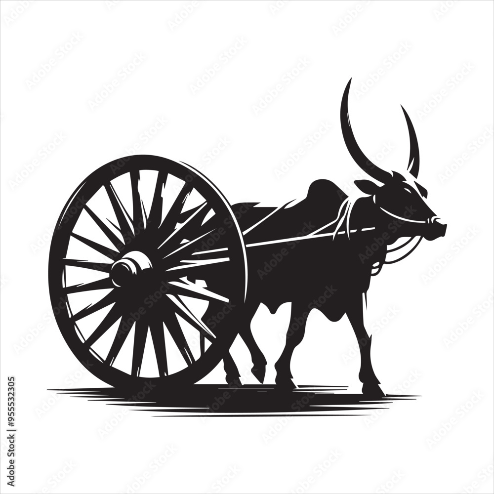 Fototapeta premium bullock cart wheel silhouette vector With White Background