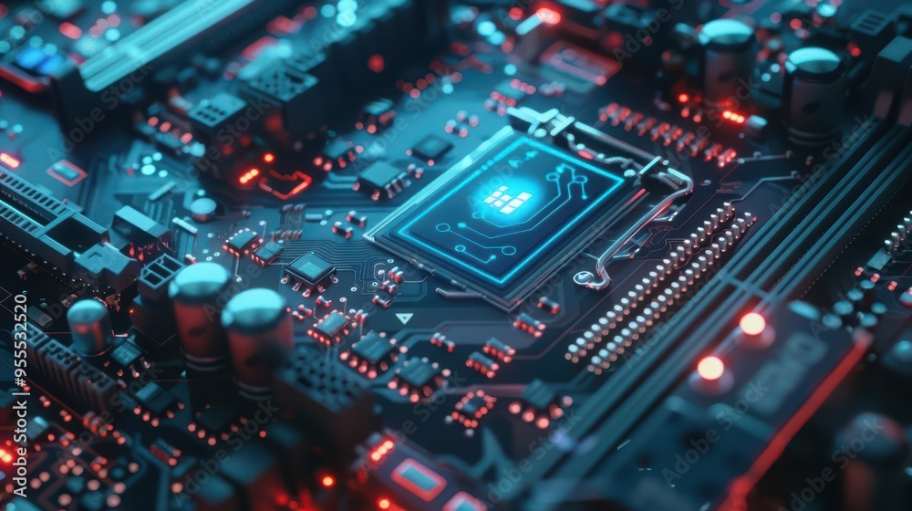 A hologram displays a secure connection established between two devices on a futuristic compute motherboard A hologram displays a secure connection established between two devices on a futuristic compute motherboard
