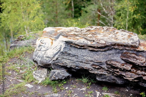 September, 2, 2023 - Ruskeala Marble Quarry, Karelia, Russia. Marble sculptures, stone statue. photo