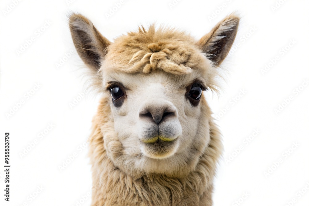 Obraz premium Alpaca portrait isolated on a pure white background 