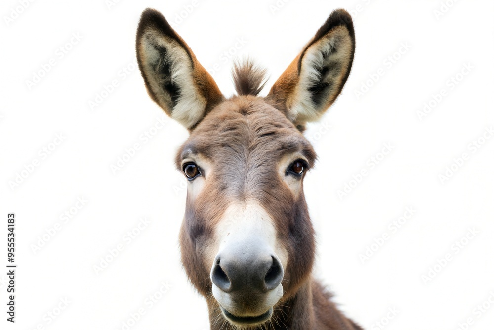 Donkey portrait isolated on a pure white background
Donkey portrait isolated on a pure white background