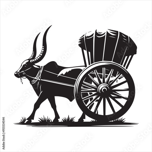 bullock cart wheel silhouette vector With White Background
