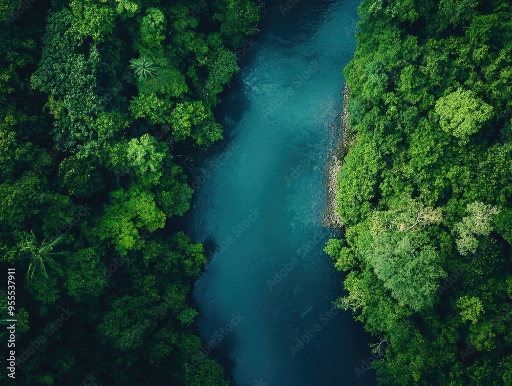 Serene River View: Lush Greenery and Calm Waters Serene River View: Lush Greenery and Calm Waters