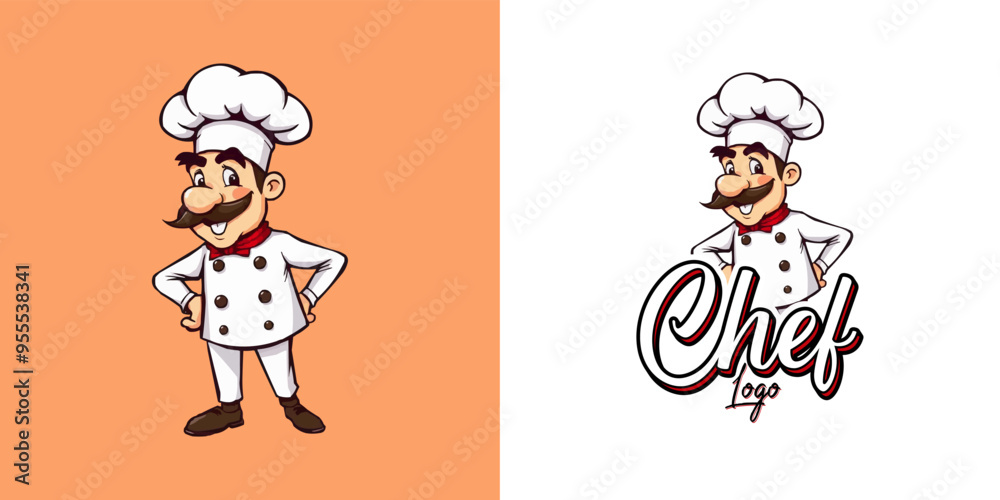 chef mascot logo design. Chef Design vector Logo illustration, Restaurant logo. Cartoon smiling chef character chef mascot logo design. Chef Design vector Logo illustration, Restaurant logo. Cartoon smiling chef character