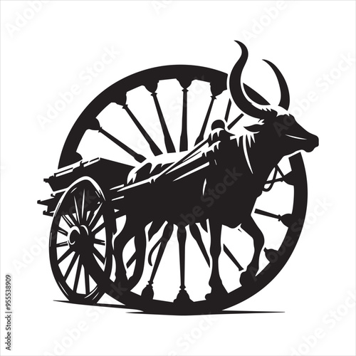 bullock cart wheel silhouette vector With White Background