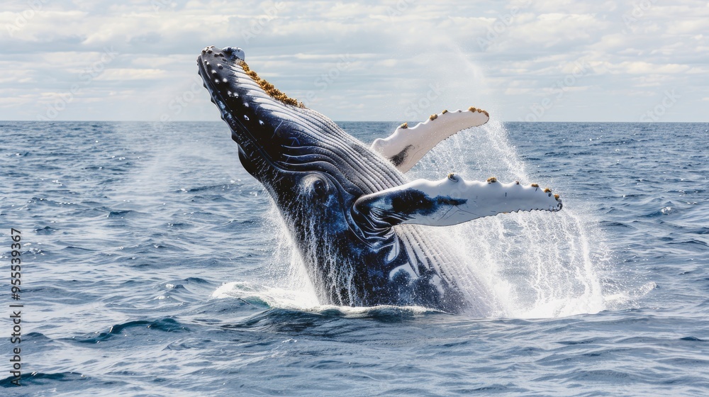 Fototapeta premium Humpback Whale Breaching in the Ocean