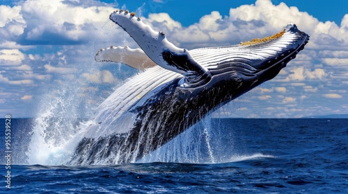 Humpback Whale Breaching in the Ocean photo