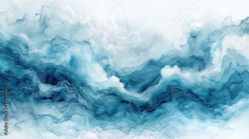 Blue abstract watercolor on white backdrop. Art background. Light soft pastel shade.