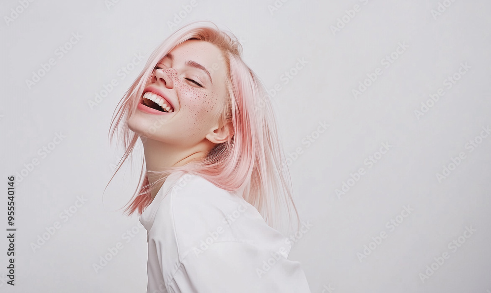 beautiful pretty young woman pink blond hair style in white clothes posing on white background, pretty cute candid beauty portrait, natural look, emotional smiling beautiful pretty young woman pink blond hair style in white clothes posing on white background, pretty cute candid beauty portrait, natural look, emotional smiling