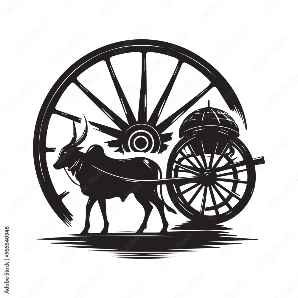 Fototapeta premium bullock cart wheel silhouette vector With White Background