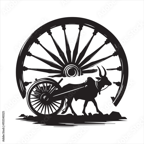 bullock cart wheel silhouette vector With White Background