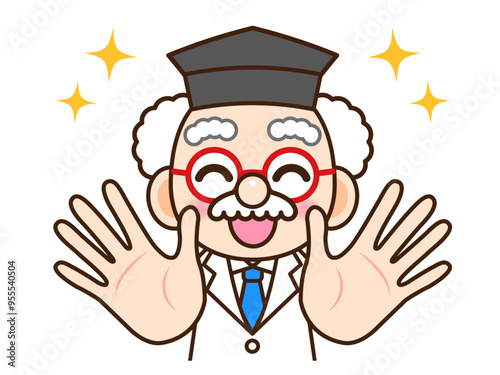 手を洗って清潔で綺麗な手に喜ぶ博士のイラスト素材2