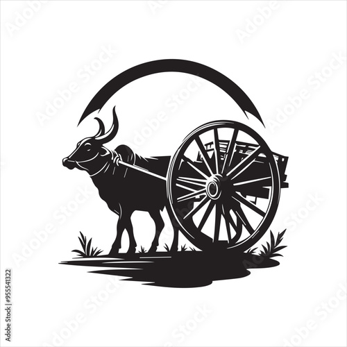 bullock cart wheel silhouette vector With White Background