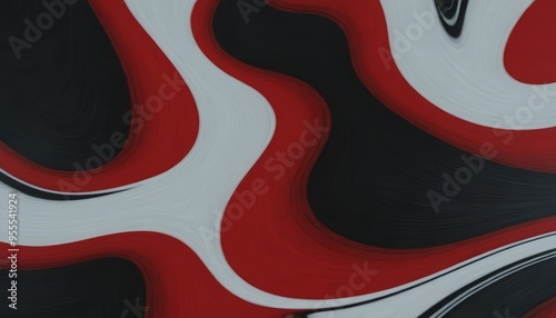 Abstract red, white, and black background with wavy lines.