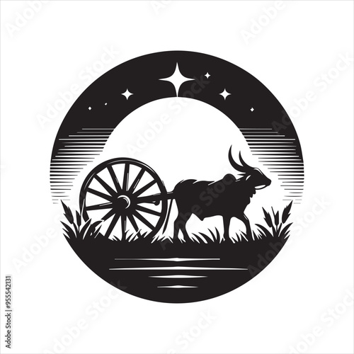 bullock cart wheel silhouette vector With White Background