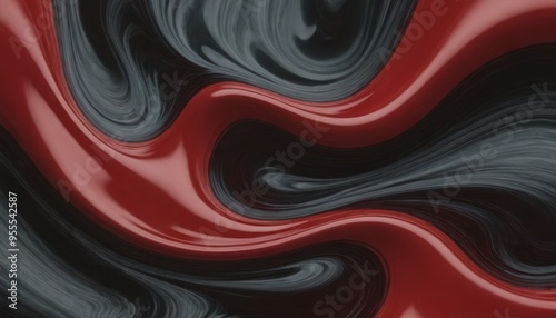 Abstract liquid background with red and black waves.