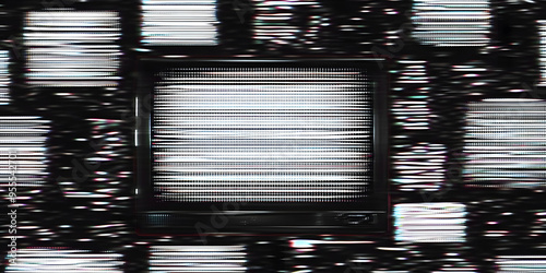 Seamless no signal transmission error black and white TV static noise pattern. Tileable television screen or video game pixel glitch or damage background texture. Retro 80s analog grunge graphic..