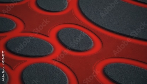 Abstract red and gray background with circular patterns.