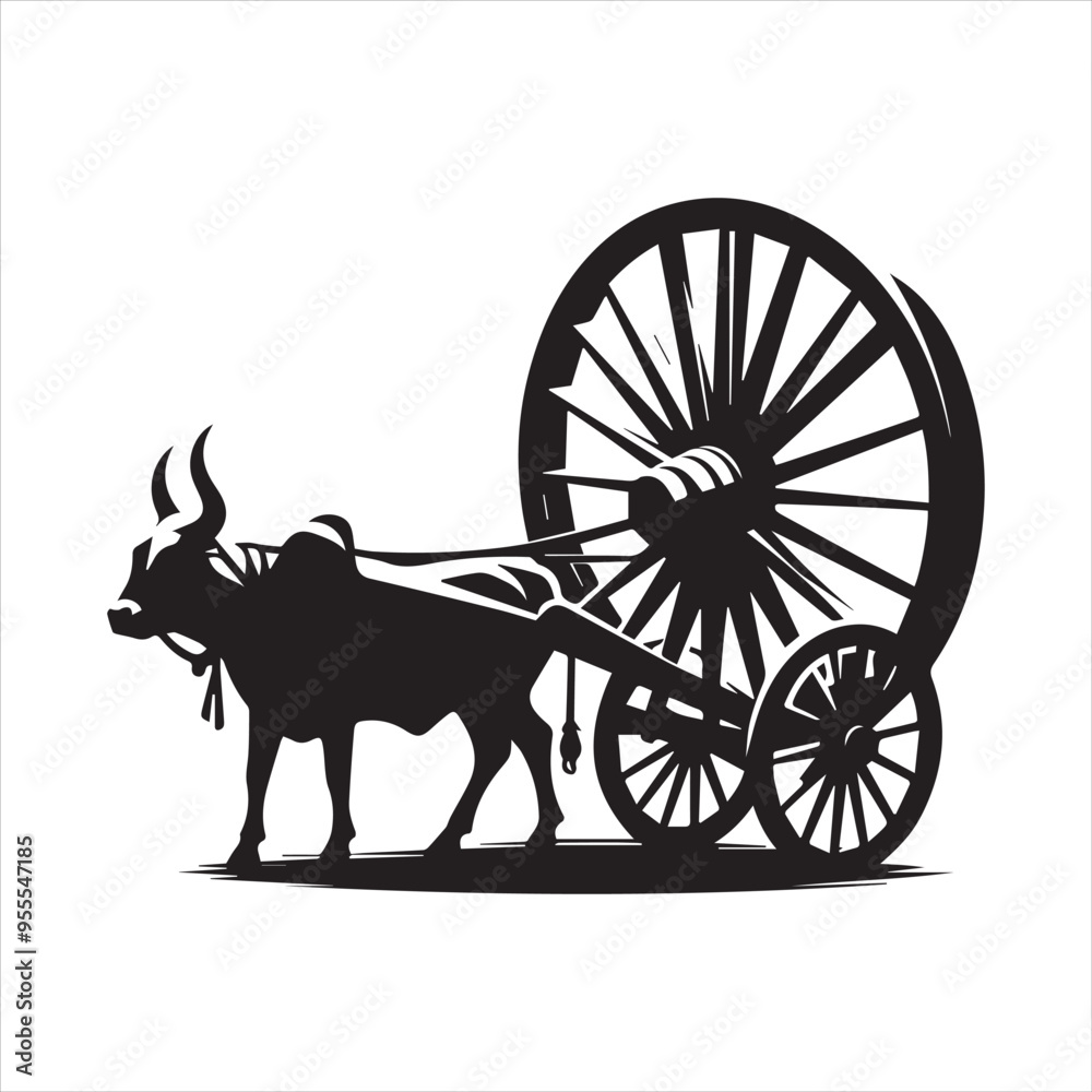 Fototapeta premium bullock cart wheel silhouette vector With White Background