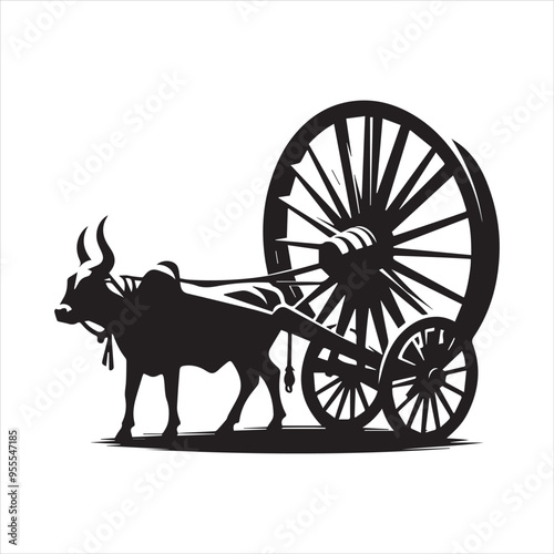 bullock cart wheel silhouette vector With White Background