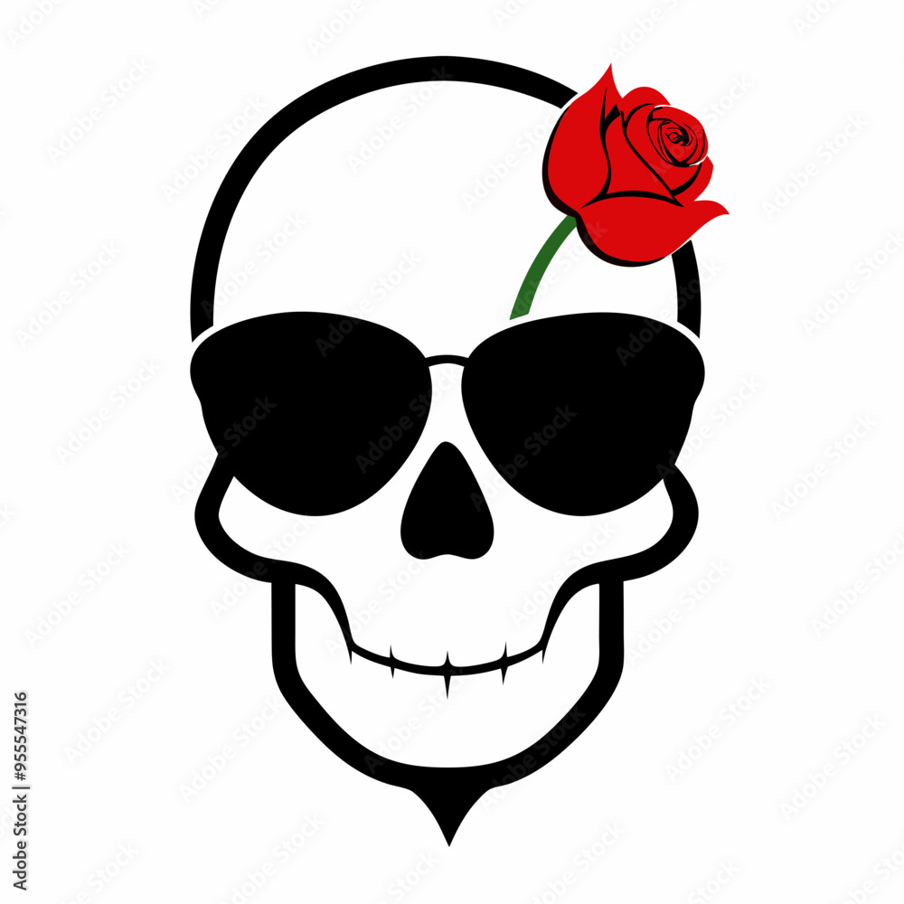 Skull, Sunglasses, and Rose Vector Art Skull, Sunglasses, and Rose Vector Art