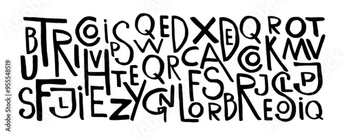 Set letters alphabet in style punk . Vector black paint texture.  Grunge bold font with dry brush texture.  Hand drawn modern typography banner. 
