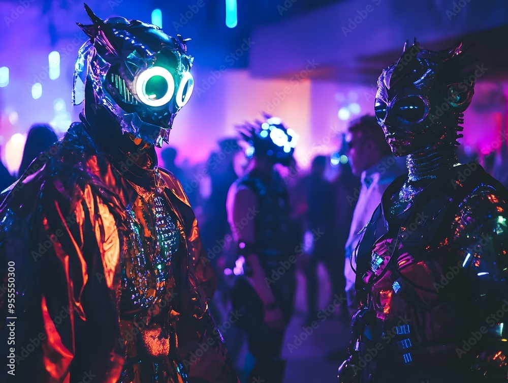 Macabre Halloween in a Cyberpunk Inspired Nightclub with High Tech Organic Inorganic Costumes and Macabre Halloween in a Cyberpunk Inspired Nightclub with High Tech Organic Inorganic Costumes and