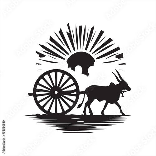 bullock cart wheel silhouette vector With White Background