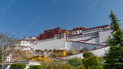 View of the amazing Potala Palace built on Red Mountain, the winter palace of the Dalai Lama and a World Heritage Site in Lhasa, capital of the Tibet Autonomous Region in China