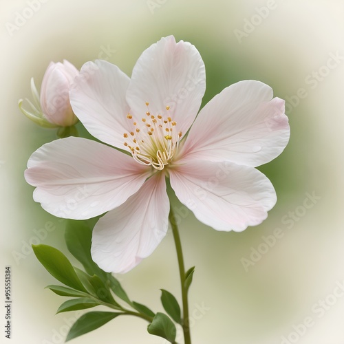 Delicate Pink Blossom on Soft Green Background