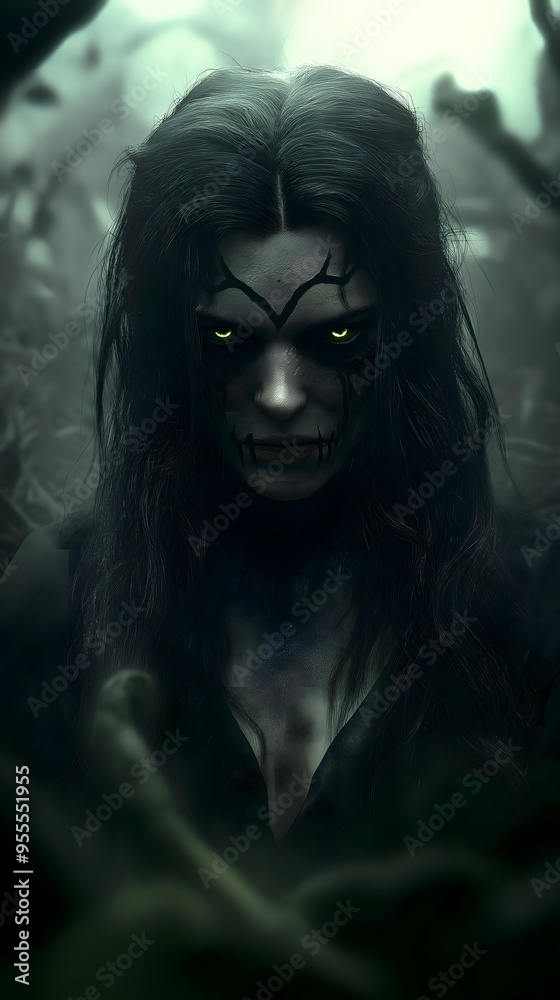 A haunting horror wallpaper featuring a witch, a female ghost, and a female zombie. A haunting horror wallpaper featuring a witch, a female ghost, and a female zombie.