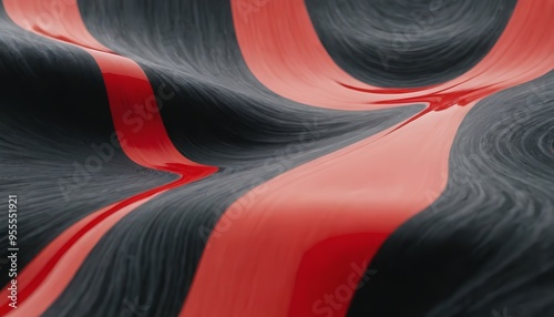 Abstract red and black striped pattern with a rippled effect.