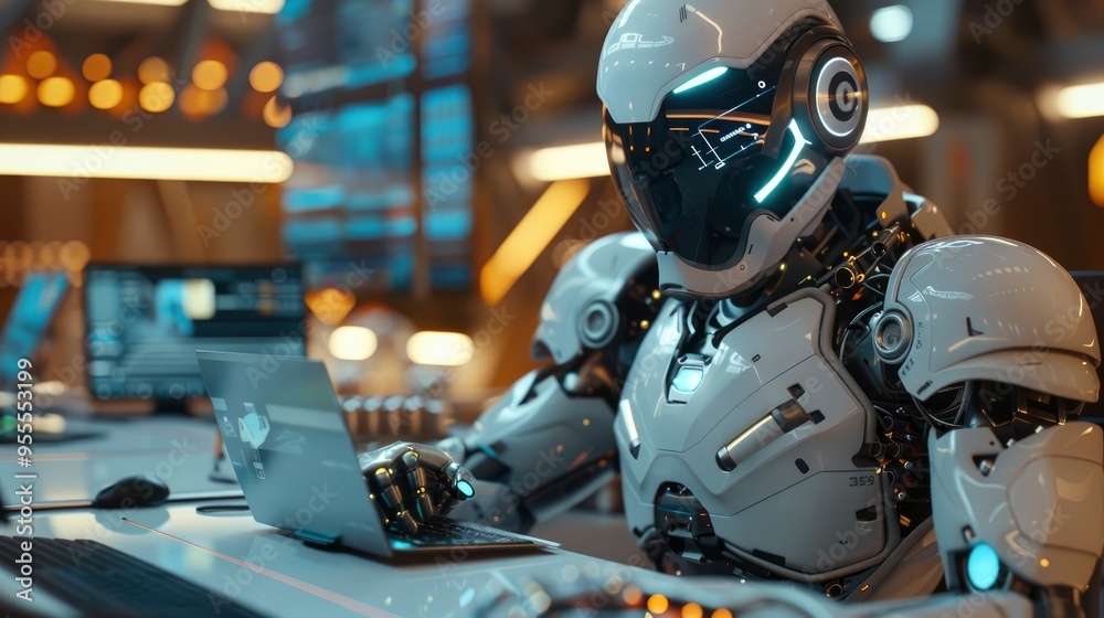 Futuristic Robot Using Laptop Computer Futuristic Robot Using Laptop Computer