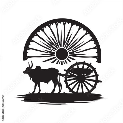 bullock cart wheel silhouette vector With White Background 