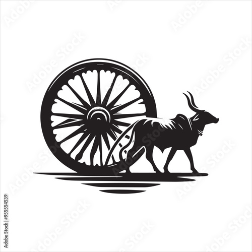 bullock cart wheel silhouette vector With White Background 