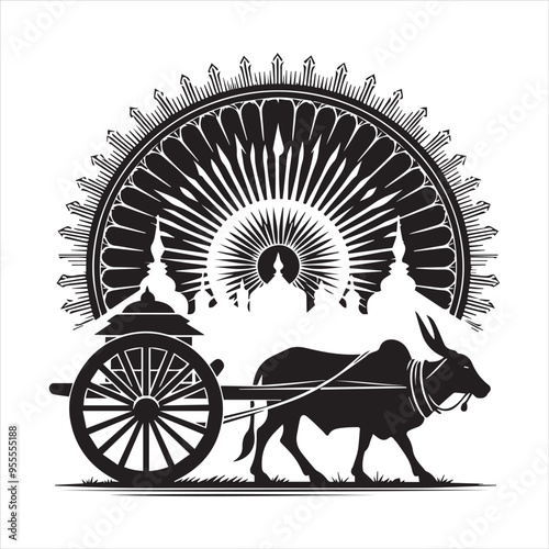 bullock cart wheel silhouette vector With White Background 