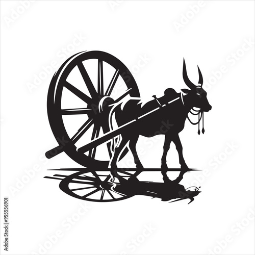 bullock cart wheel silhouette vector With White Background 